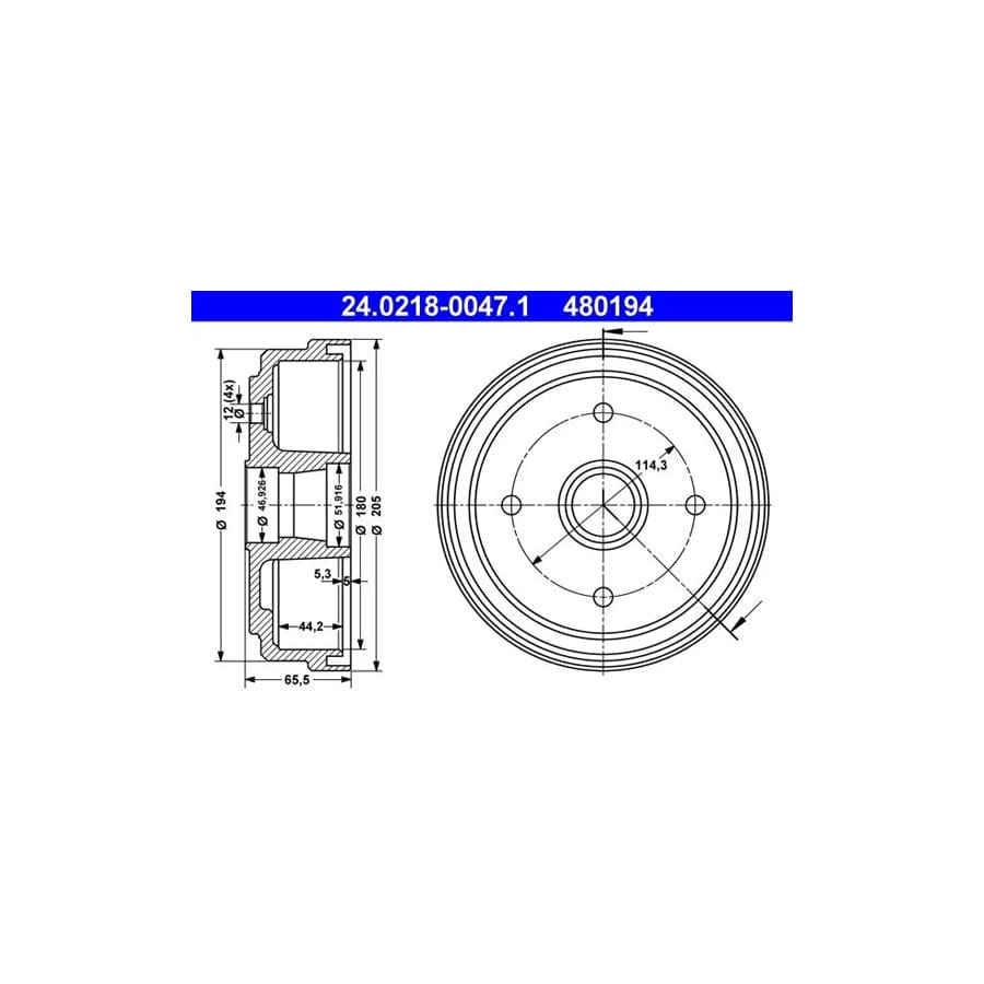 ATE 24.0218-0047.1 Brake Drum for Suzuki Alto