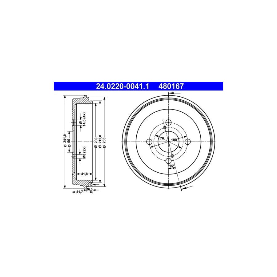 ATE 24.0220-0041.1 Brake Drum