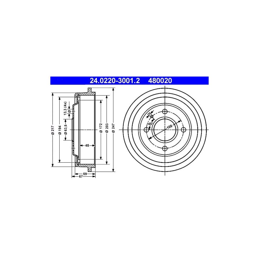 ATE 24.0220-3001.2 Brake Drum