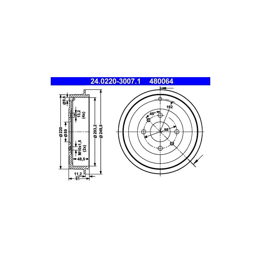 ATE 24.0220-3007.1 Brake Drum