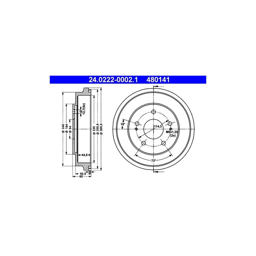 ATE 24.0222-0002.1 Brake Drum