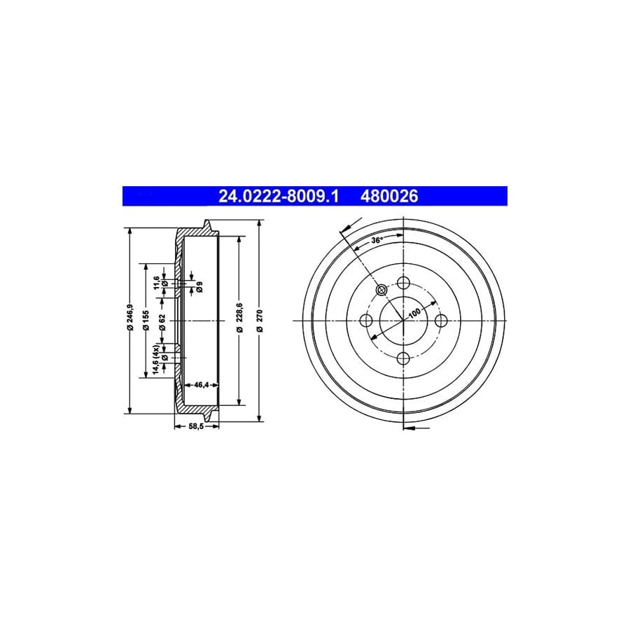 ATE 24.0222-8009.1 Brake Drum for BMW 3 Series