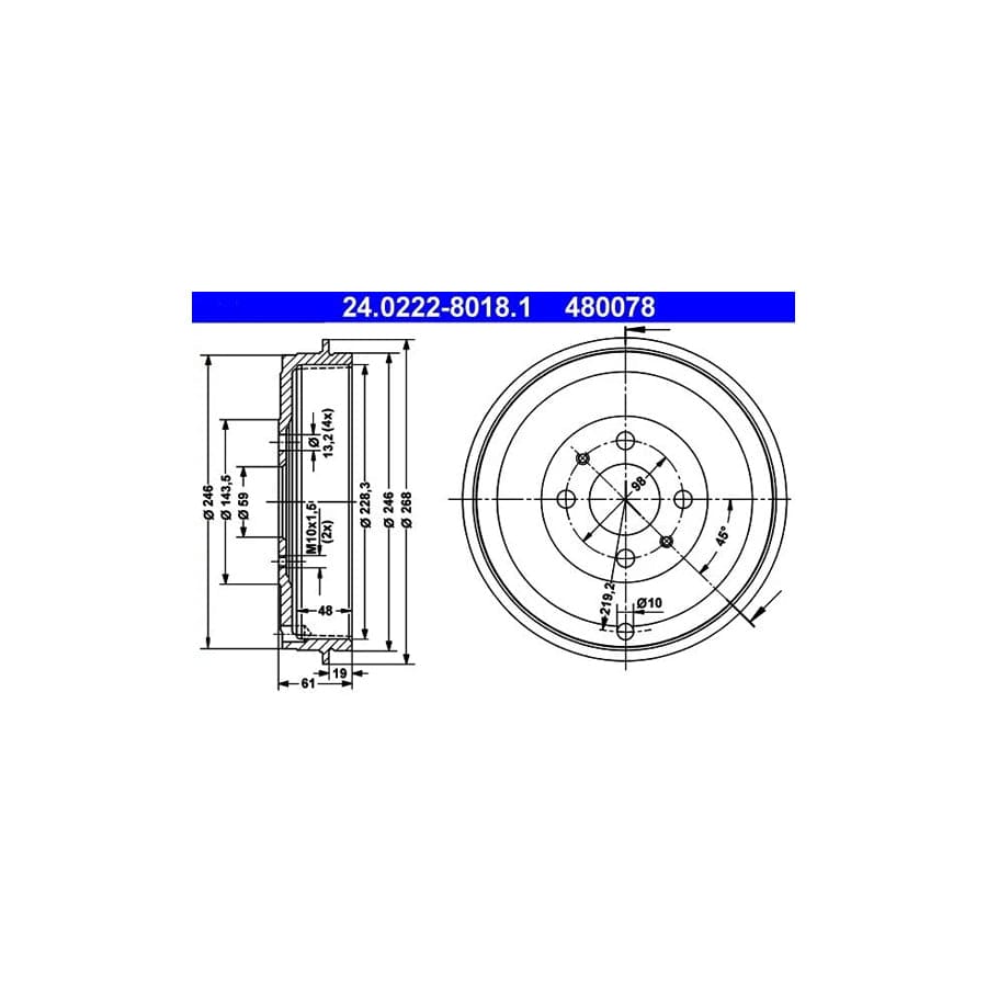 ATE 24.0222-8018.1 Brake Drum