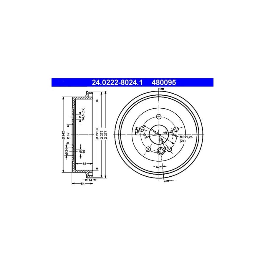 ATE 24.0222-8024.1 Brake Drum for Toyota Rav 4