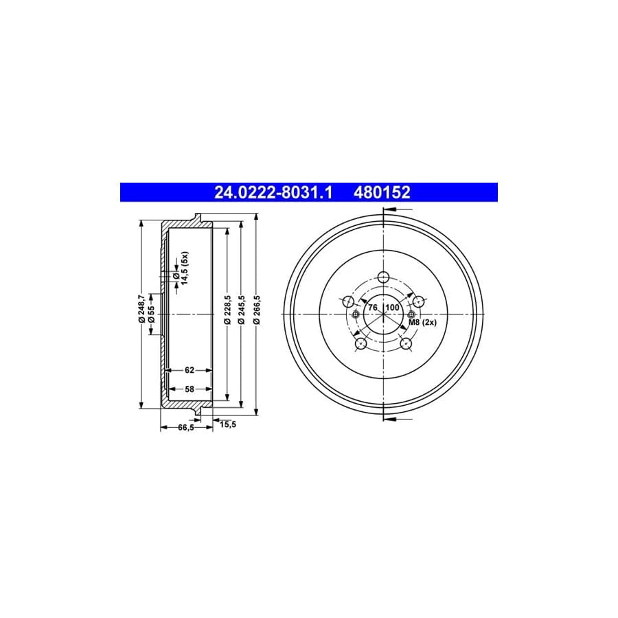 ATE 24.0222-8031.1 Brake Drum for Toyota Avensis