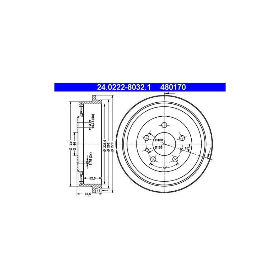 ATE 24.0222-8032.1 Brake Drum for Renault Espace III (Je)