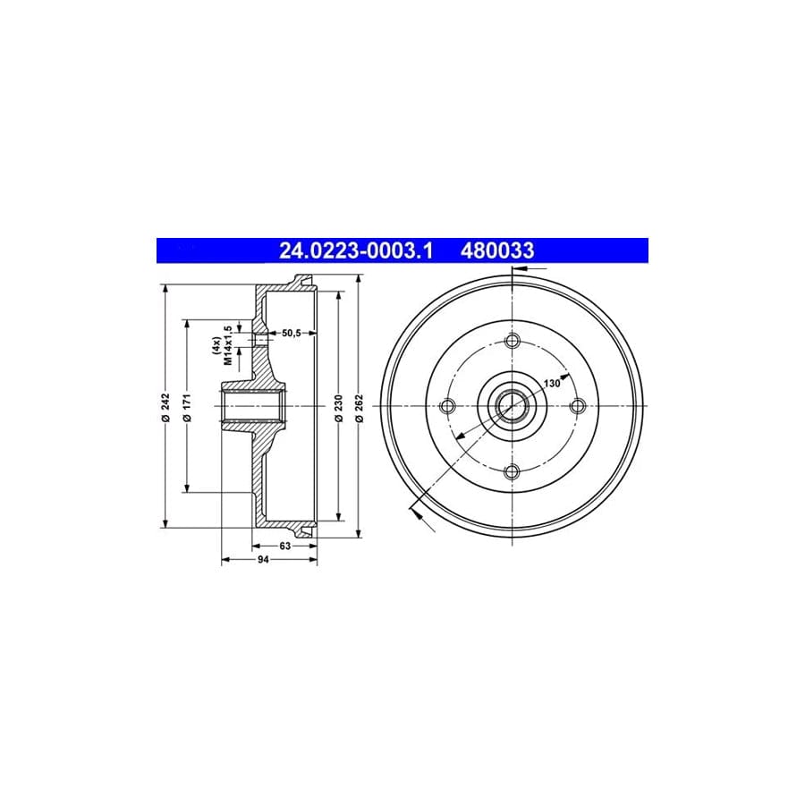 ATE 24.0223-0003.1 Brake Drum