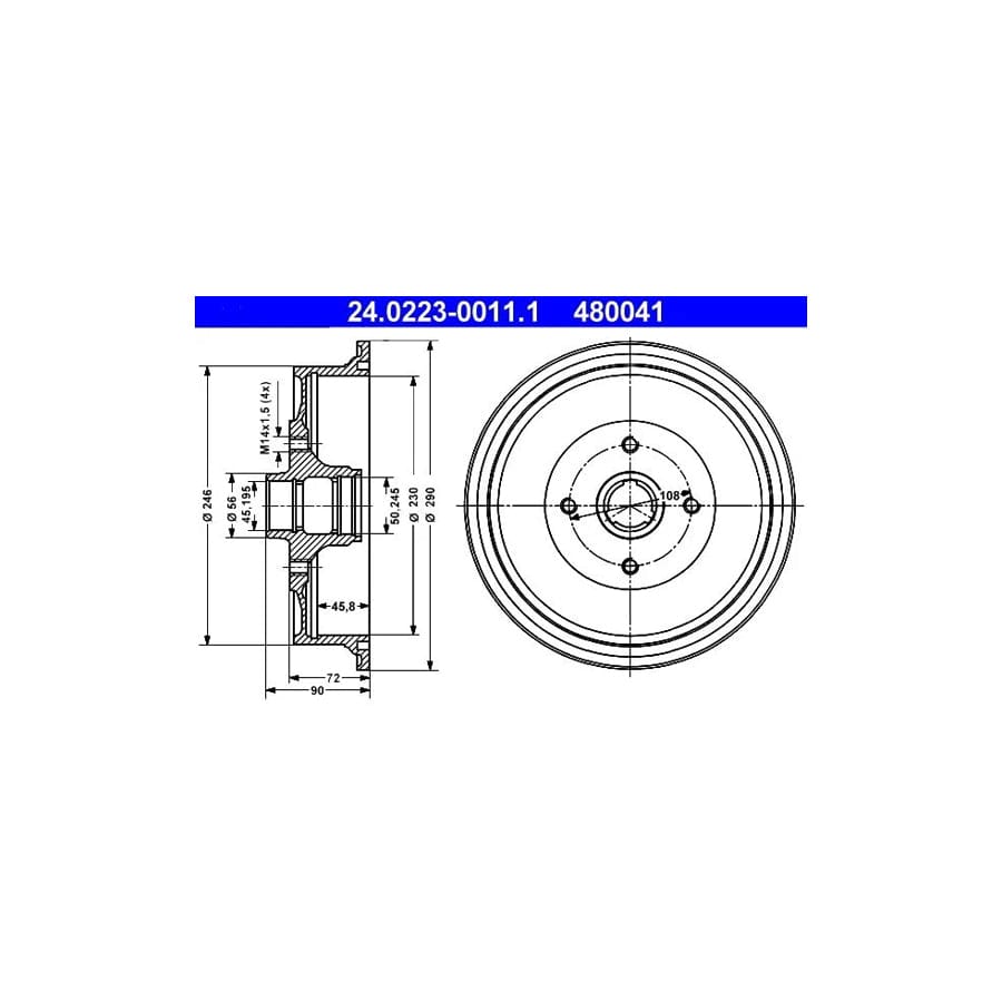 ATE 24.0223-0011.1 Brake Drum for Audi 100