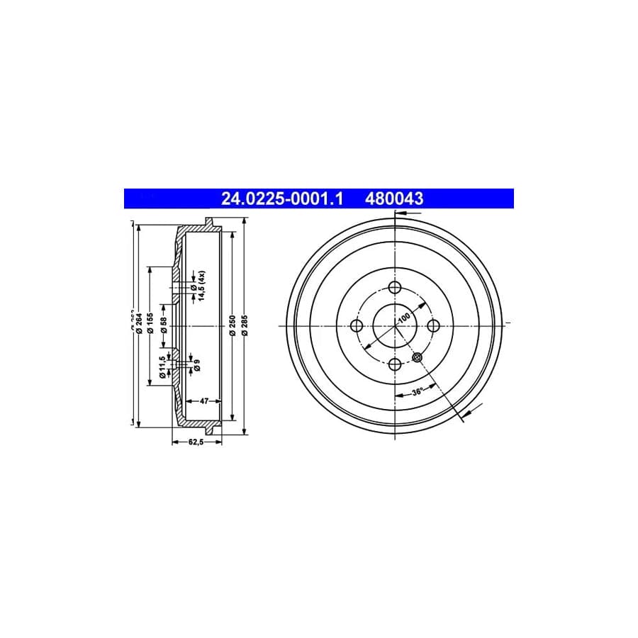 ATE 24.0225-0001.1 Brake Drum