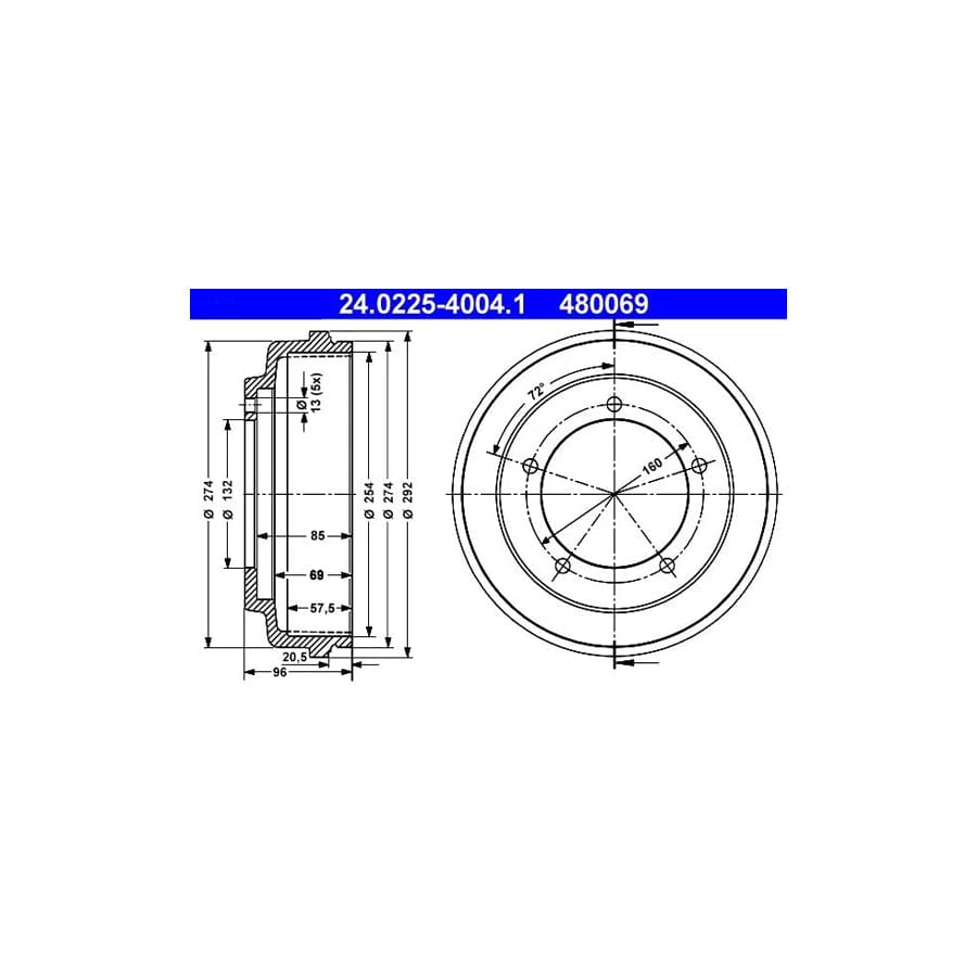 ATE 24.0225-4004.1 Brake Drum for Ford Transit