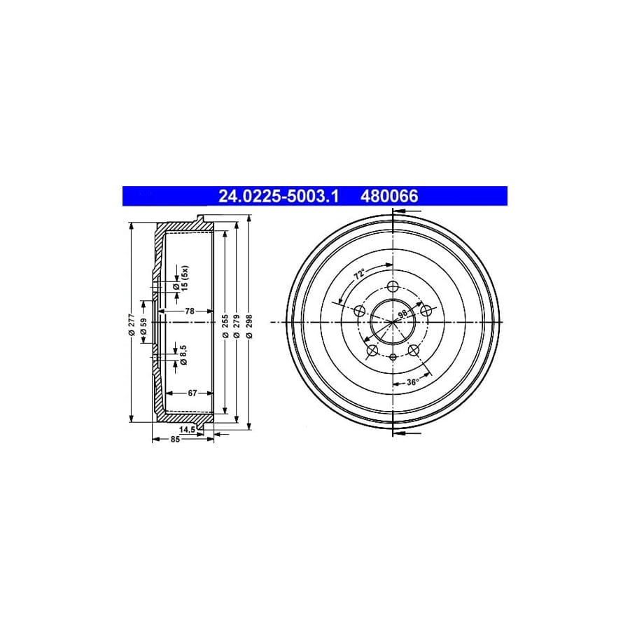 ATE 24.0225-5003.1 Brake Drum
