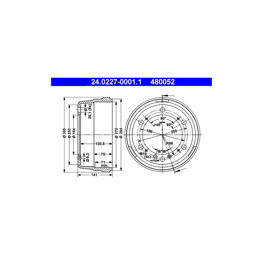 ATE 24.0227-0001.1 Brake Drum for VW Lt