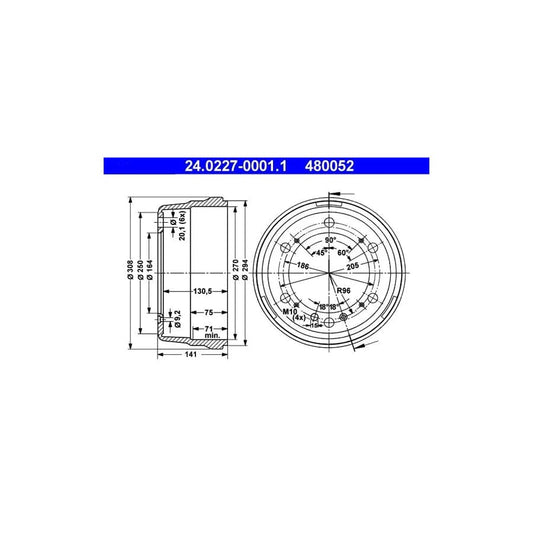 ATE 24.0227-0001.1 Brake Drum for VW Lt