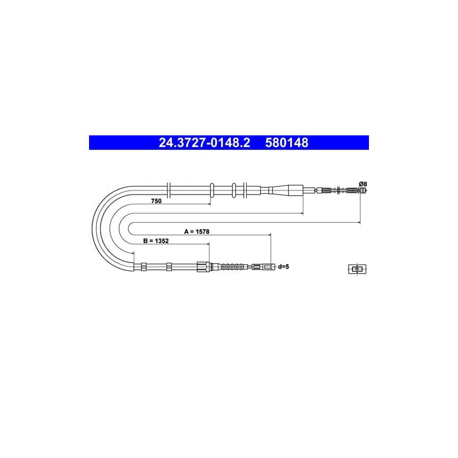ATE 24.3727-0148.2 Hand Brake Cable for Audi 80