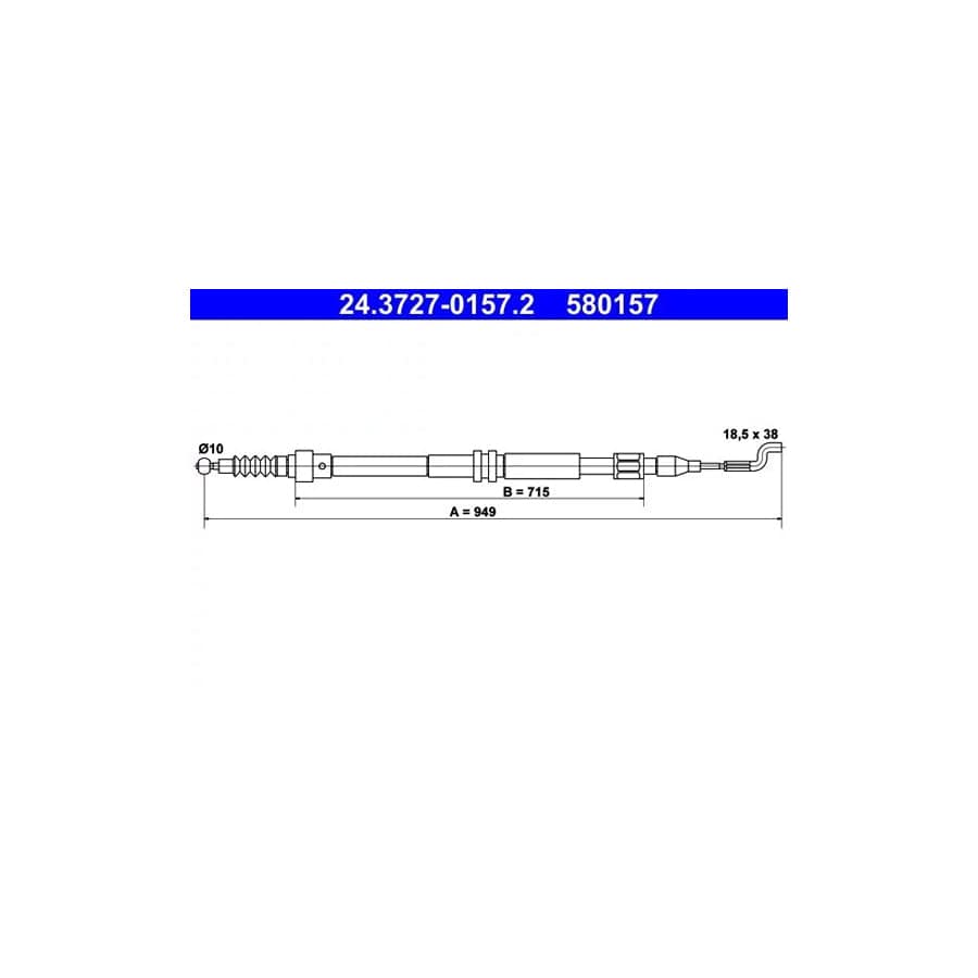 ATE 24.3727-0157.2 Hand Brake Cable for VW Transporter