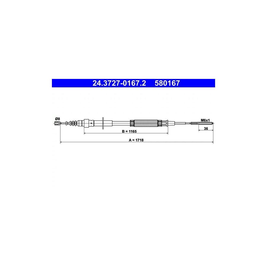 ATE 24.3727-0167.2 Hand Brake Cable for VW Passat