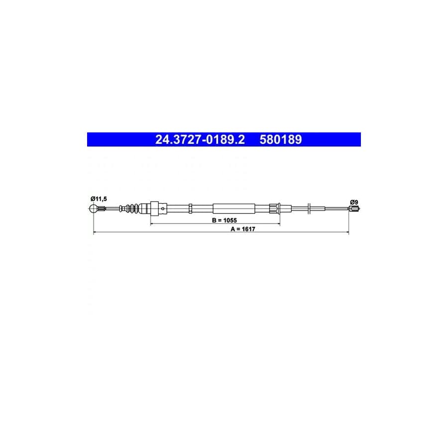 ATE 24.3727-0189.2 Hand Brake Cable for Audi Tt