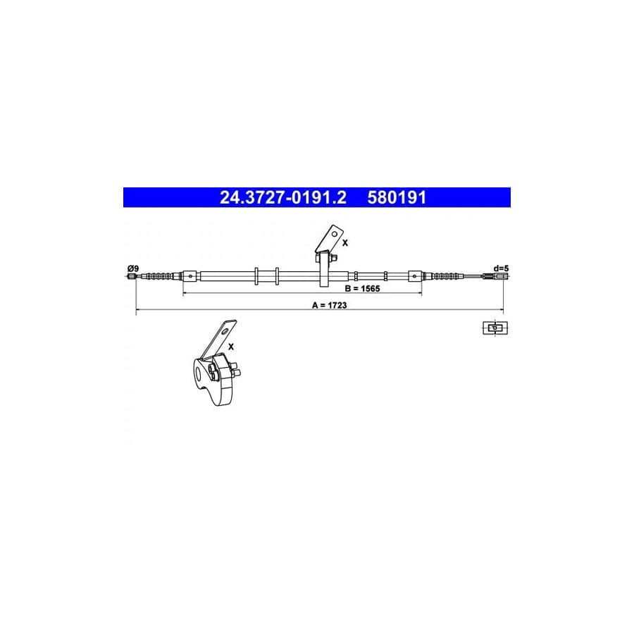 ATE 24.3727-0191.2 Hand Brake Cable for Audi 80