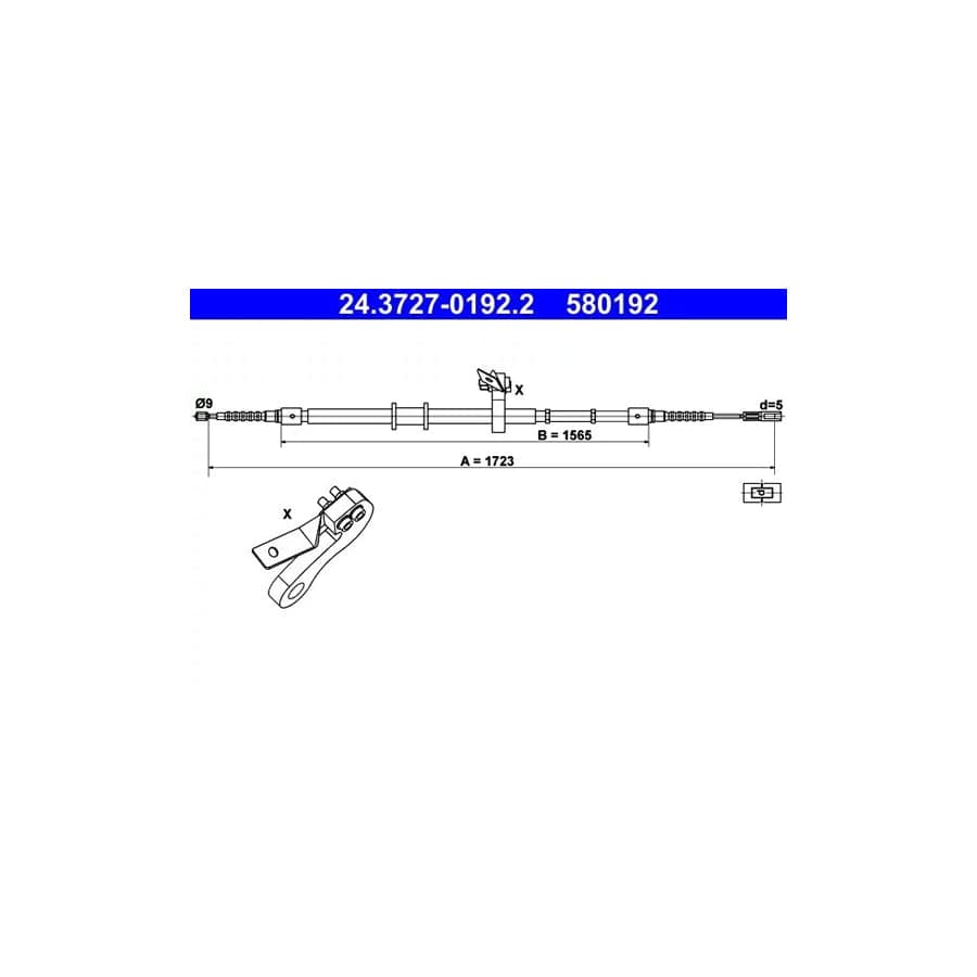 ATE 24.3727-0192.2 Hand Brake Cable for Audi 80