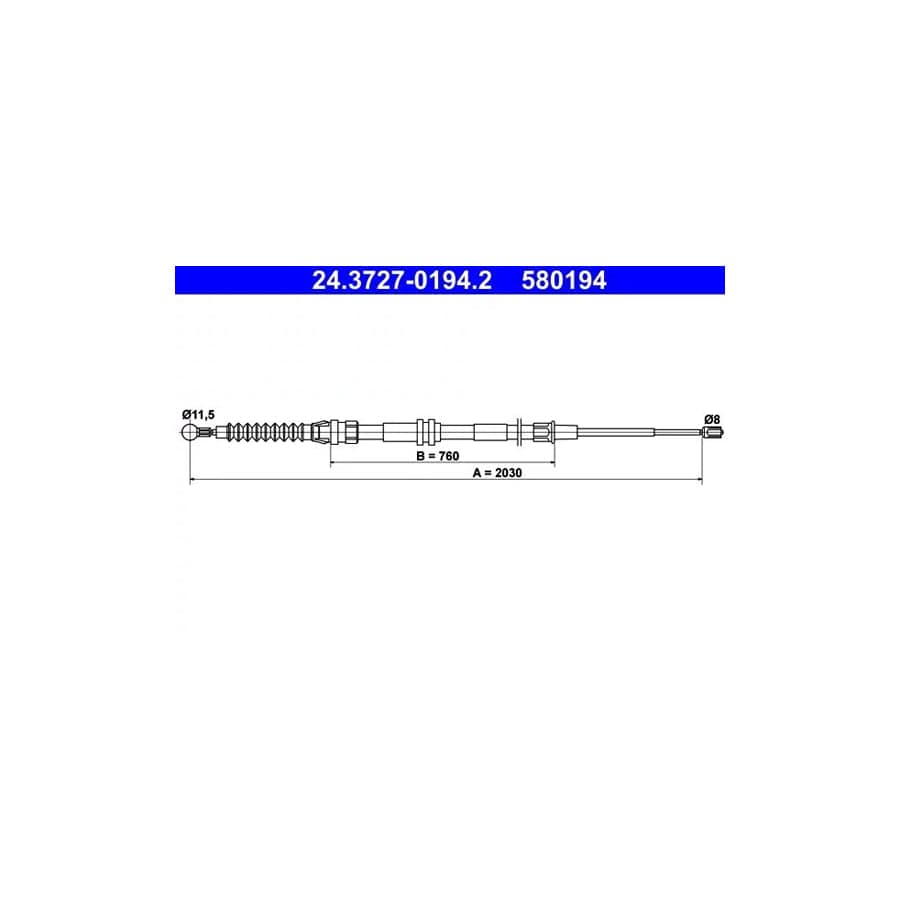 ATE 24.3727-0194.2 Hand Brake Cable for VW Caddy