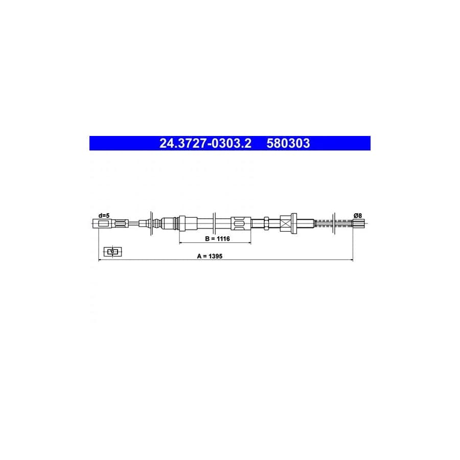 ATE 24.3727-0303.2 Hand Brake Cable for Citroen Ax