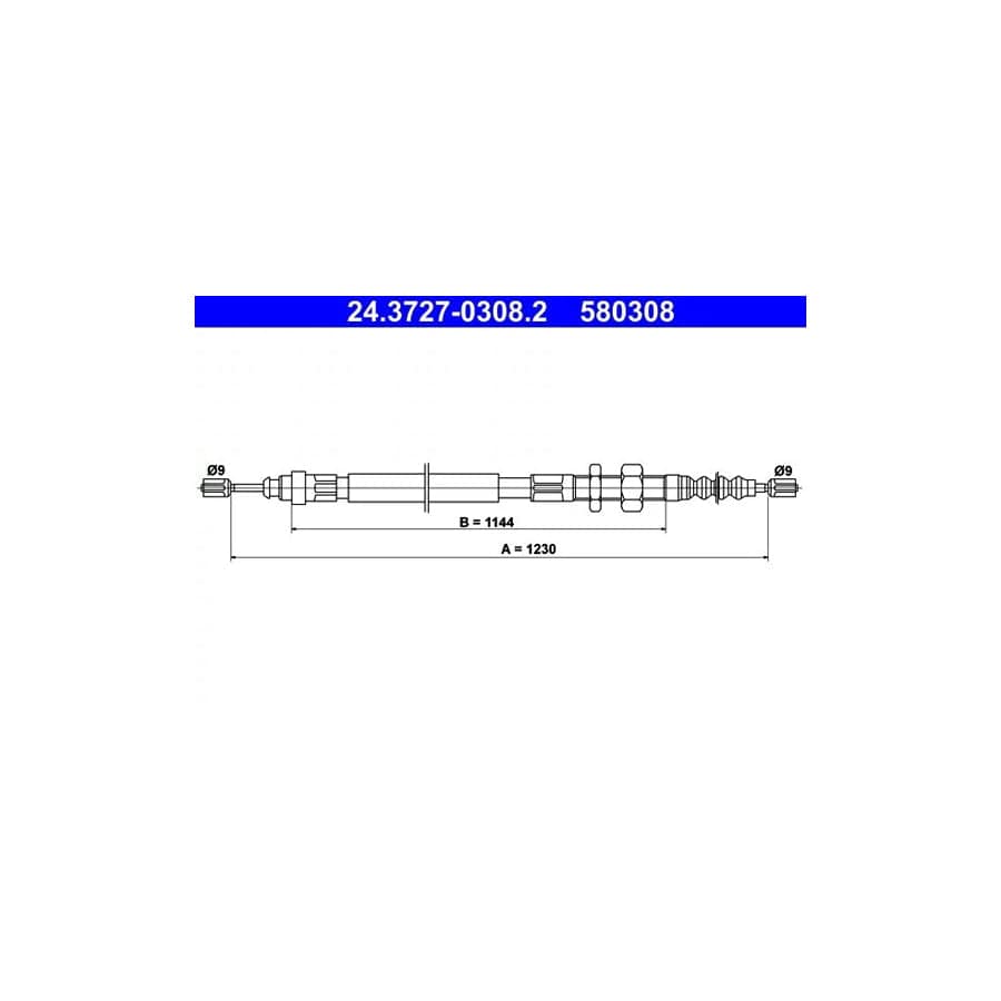 ATE 24.3727-0308.2 Hand Brake Cable for Citroen XM