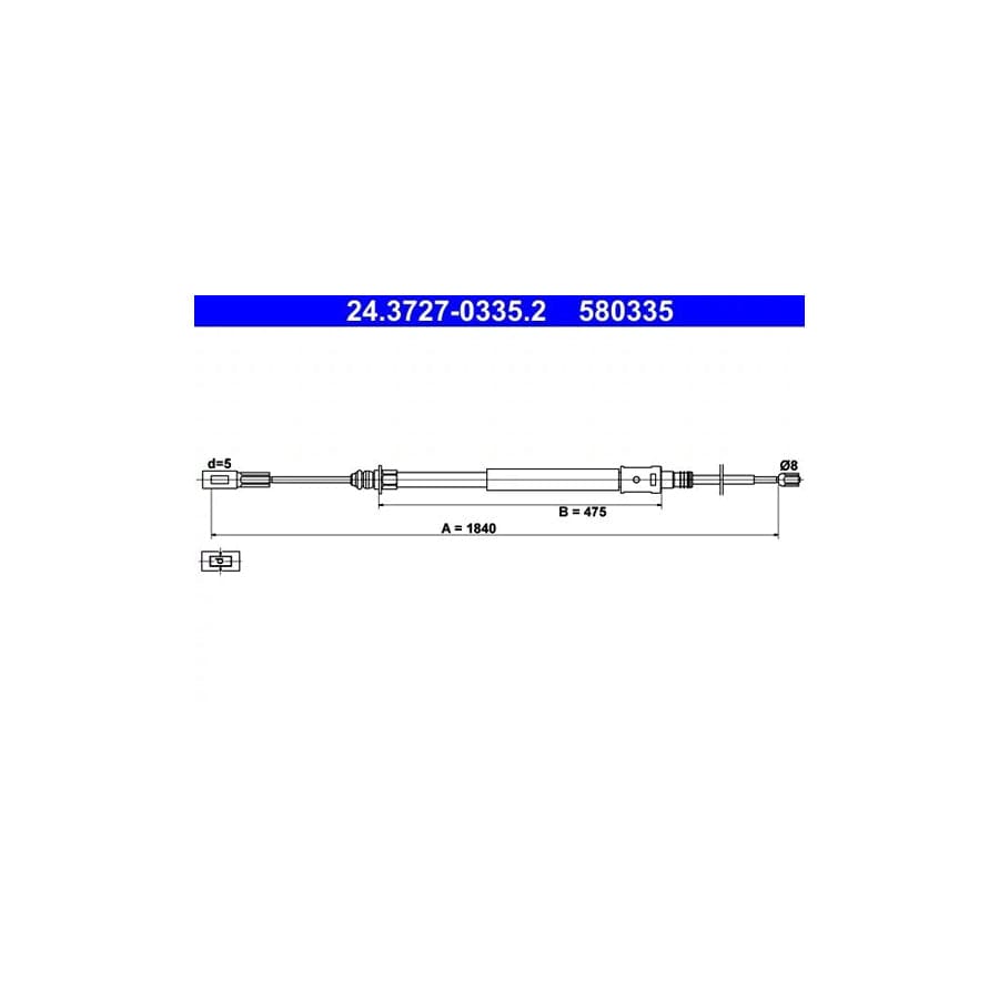 ATE 24.3727-0335.2 Hand Brake Cable for Citroen C5