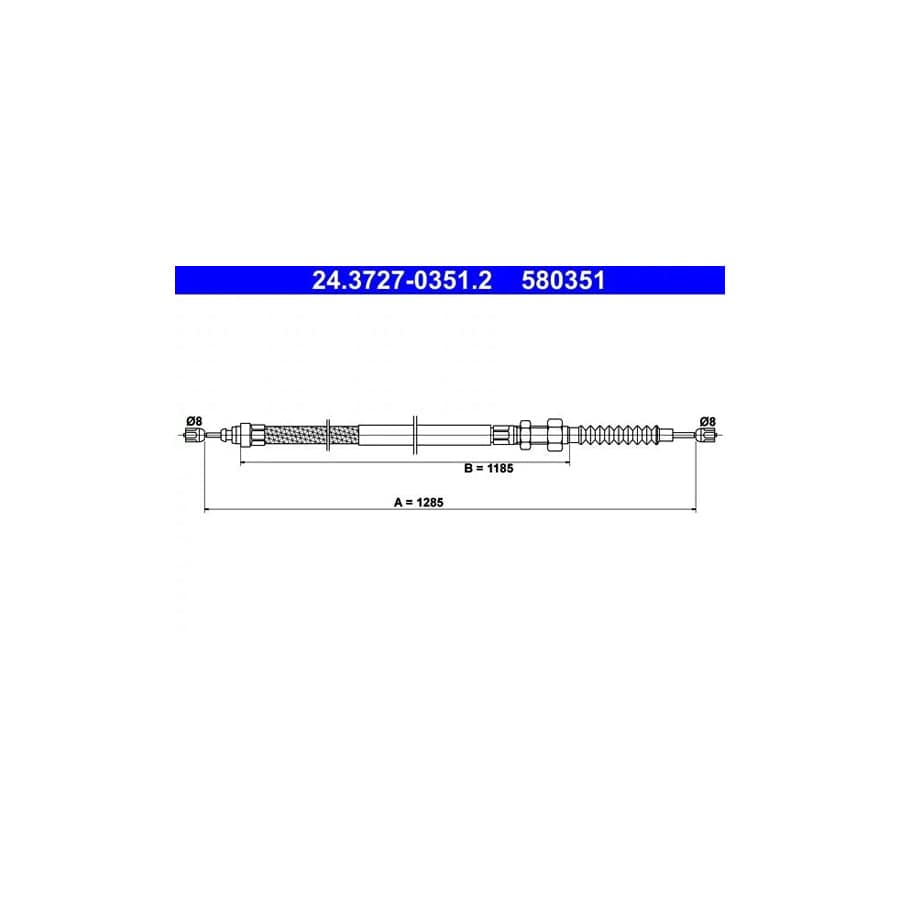 ATE 24.3727-0351.2 Hand Brake Cable for Citroen Xantia