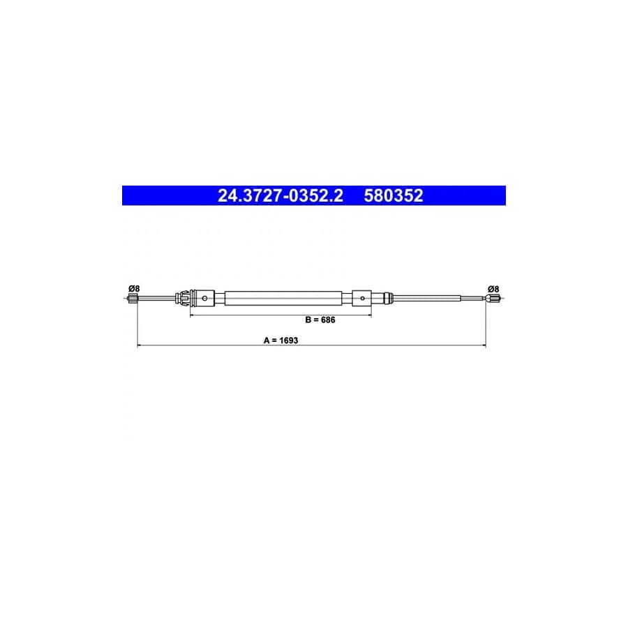 ATE 24.3727-0352.2 Hand Brake Cable for Citroen C3