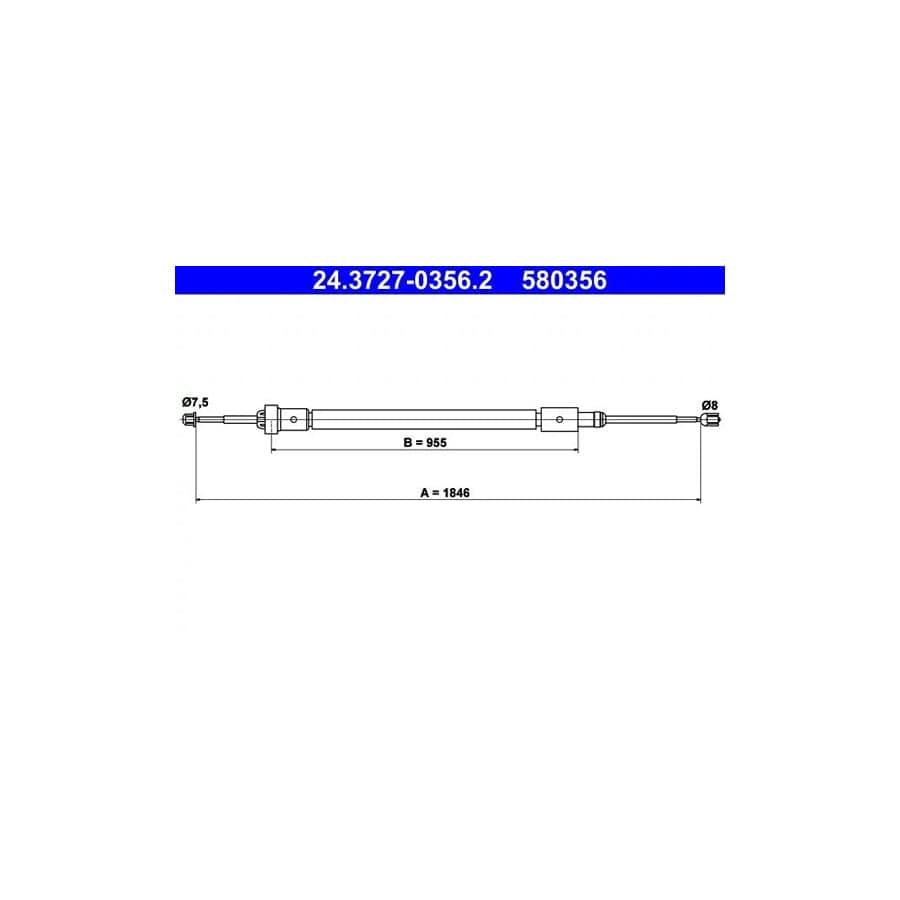ATE 24.3727-0356.2 Hand Brake Cable for Citroen C4 II Cactus