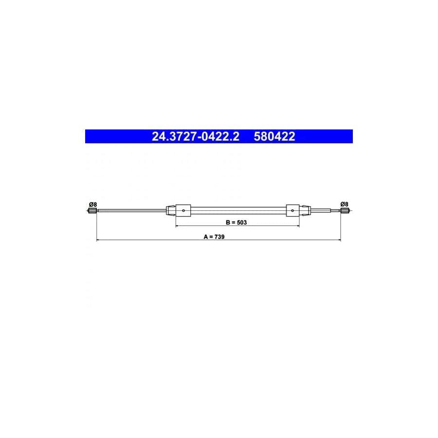 ATE 24.3727-0422.2 Hand Brake Cable Suitable for Mercedes-Benz A-Class (W168)