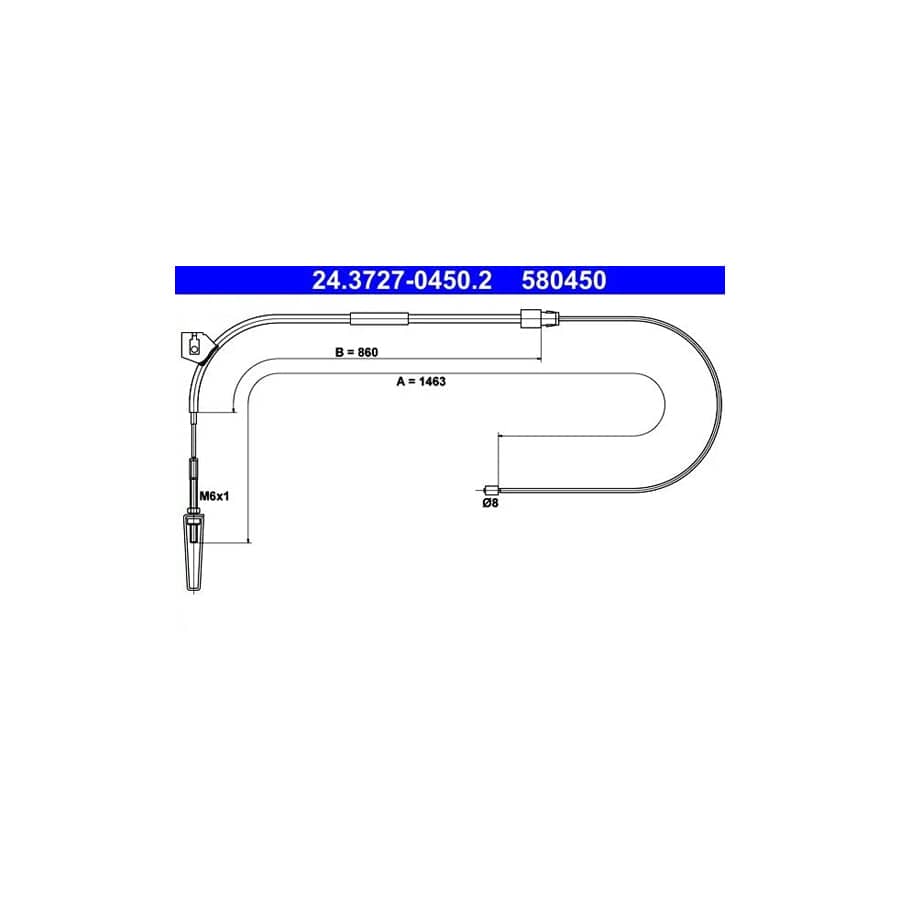 ATE 24.3727-0450.2 Hand Brake Cable Suitable for Mercedes-Benz Vaneo (W414)