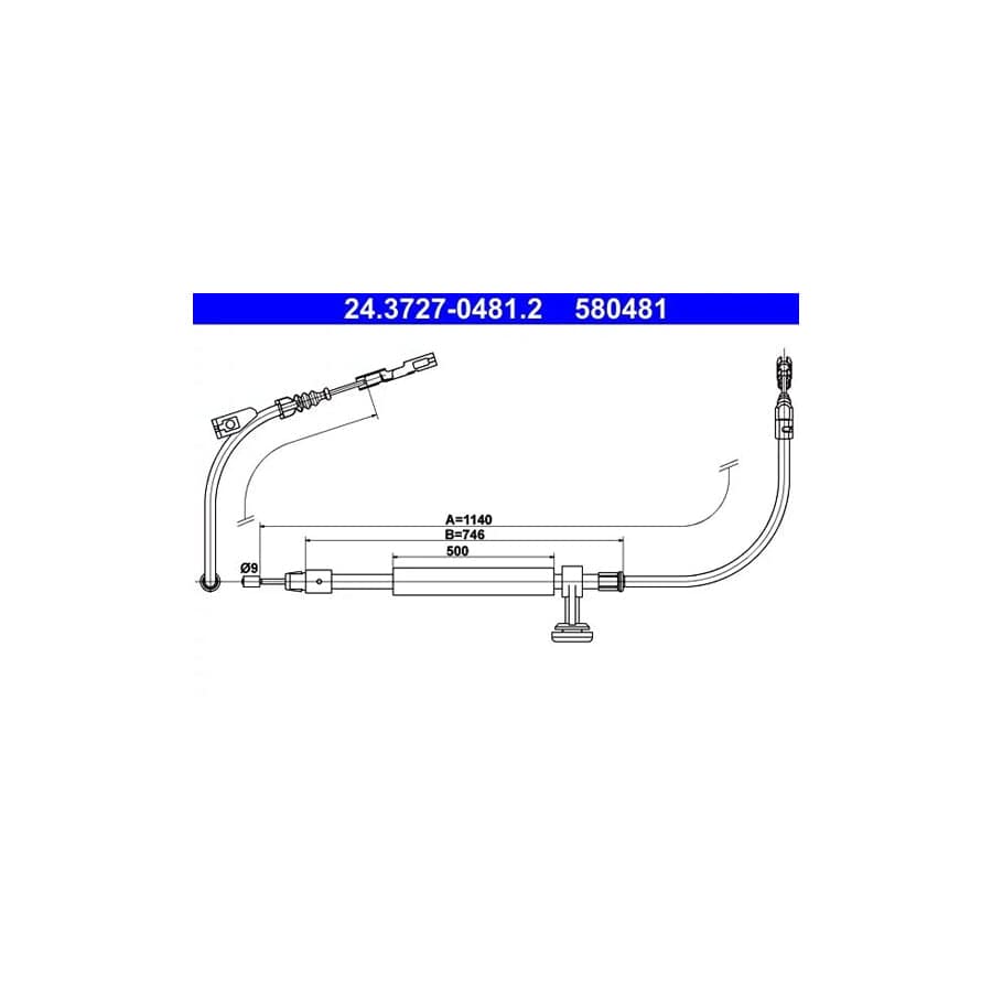 ATE 24.3727-0481.2 Hand Brake Cable Suitable for Mercedes-Benz Glk (X204)