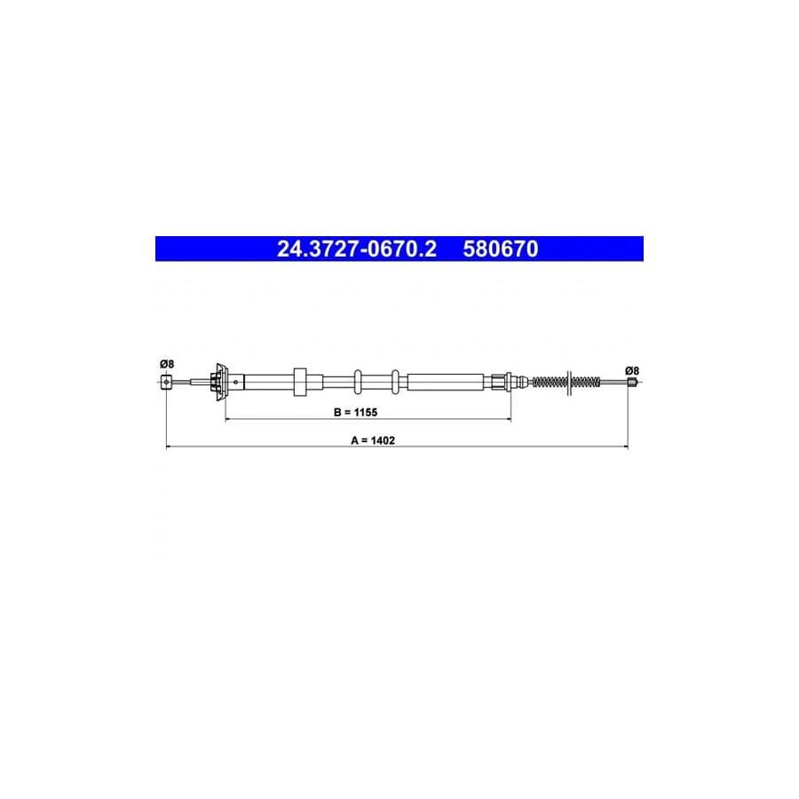 ATE 24.3727-0670.2 Hand Brake Cable for Ford Ka