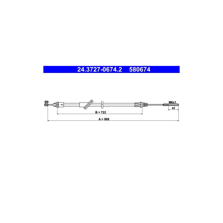 ATE 24.3727-0674.2 Hand Brake Cable for Ford Maverick Off-Road (1N2)