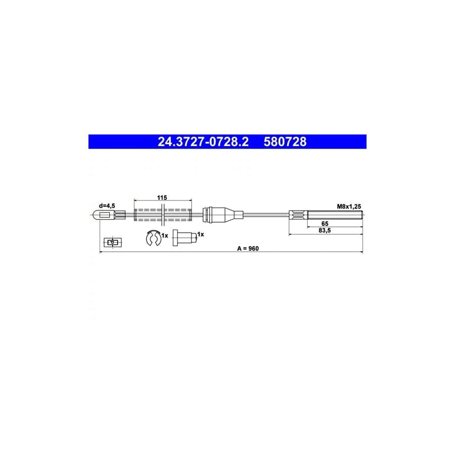 ATE 24.3727-0728.2 Hand Brake Cable