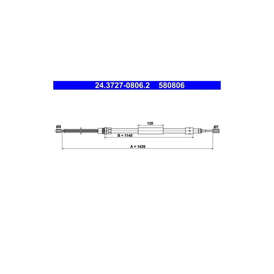ATE 24.3727-0806.2 Hand Brake Cable for Peugeot 309