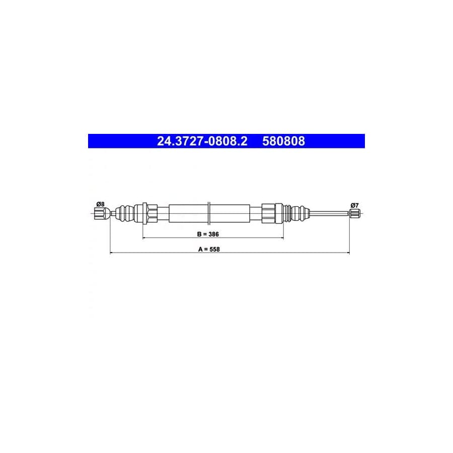 ATE 24.3727-0808.2 Hand Brake Cable for Peugeot 405