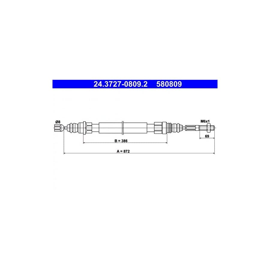 ATE 24.3727-0809.2 Hand Brake Cable for Peugeot 405
