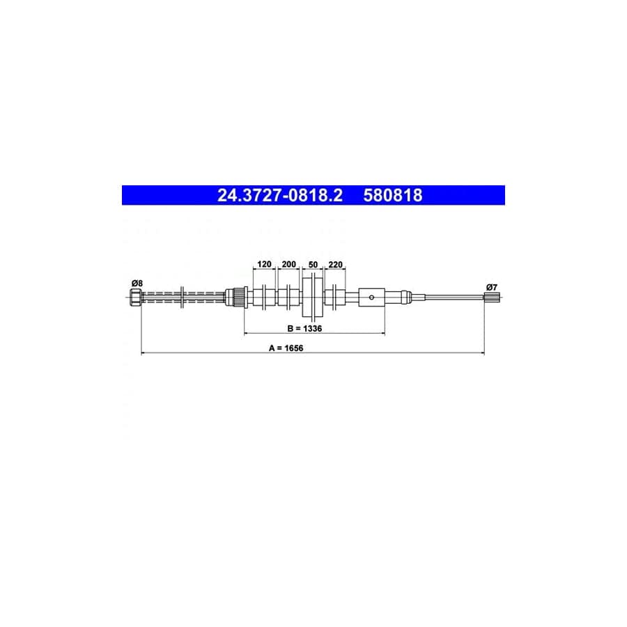 ATE 24.3727-0818.2 Hand Brake Cable for Peugeot 306