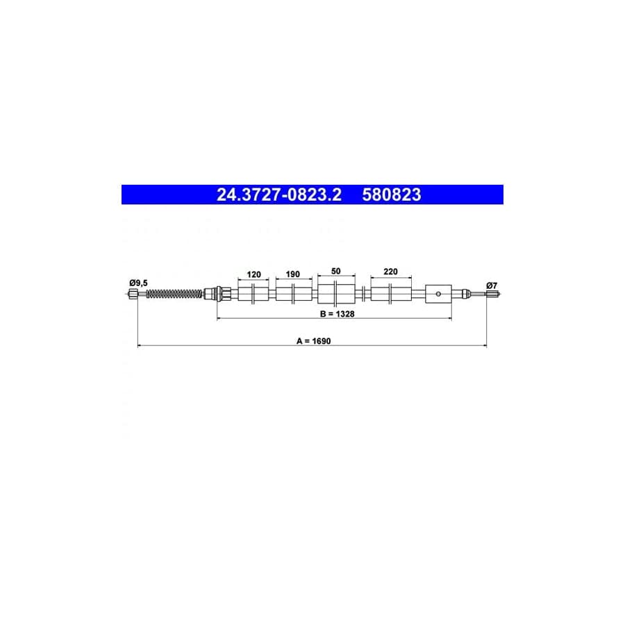 ATE 24.3727-0823.2 Hand Brake Cable for Peugeot 306
