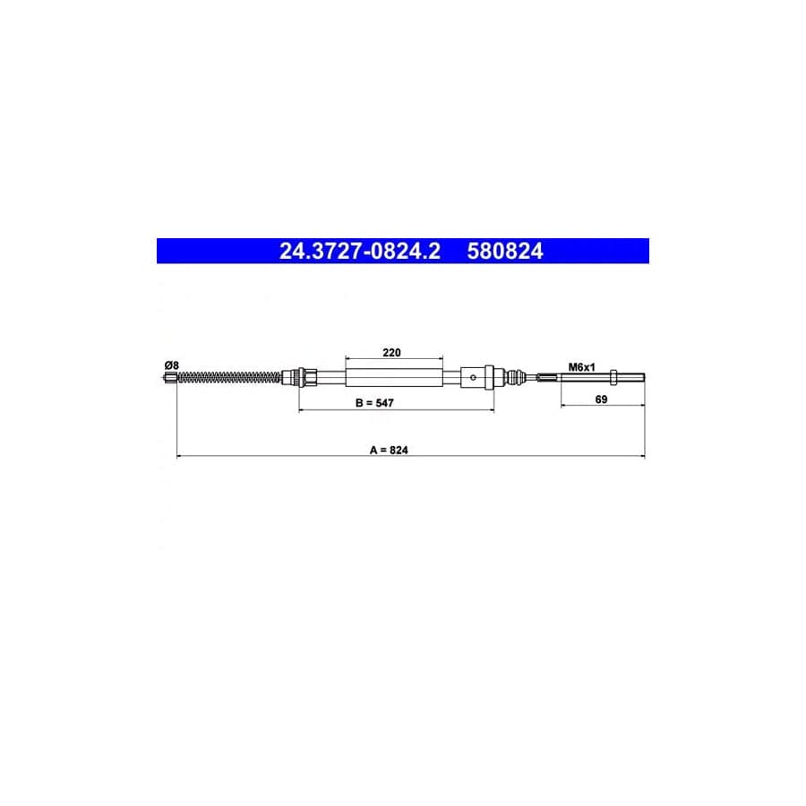ATE 24.3727-0824.2 Hand Brake Cable for Peugeot 406