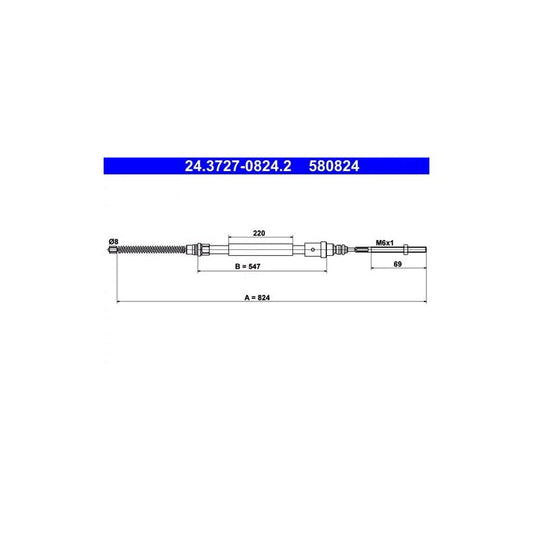 ATE 24.3727-0824.2 Hand Brake Cable for Peugeot 406