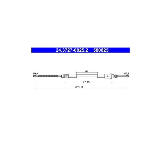 ATE 24.3727-0825.2 Hand Brake Cable for Peugeot 406
