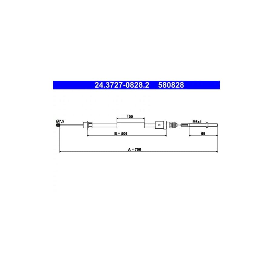 ATE 24.3727-0828.2 Hand Brake Cable for Peugeot 406 Coupe
