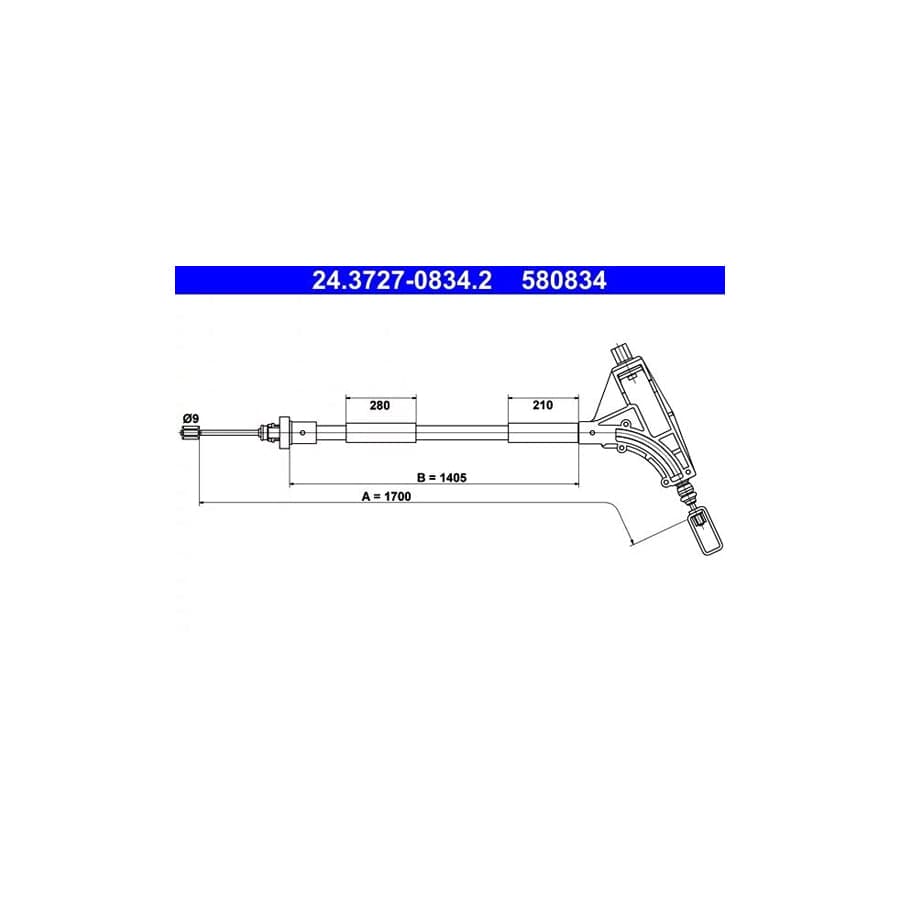 ATE 24.3727-0834.2 Hand Brake Cable for Peugeot 406