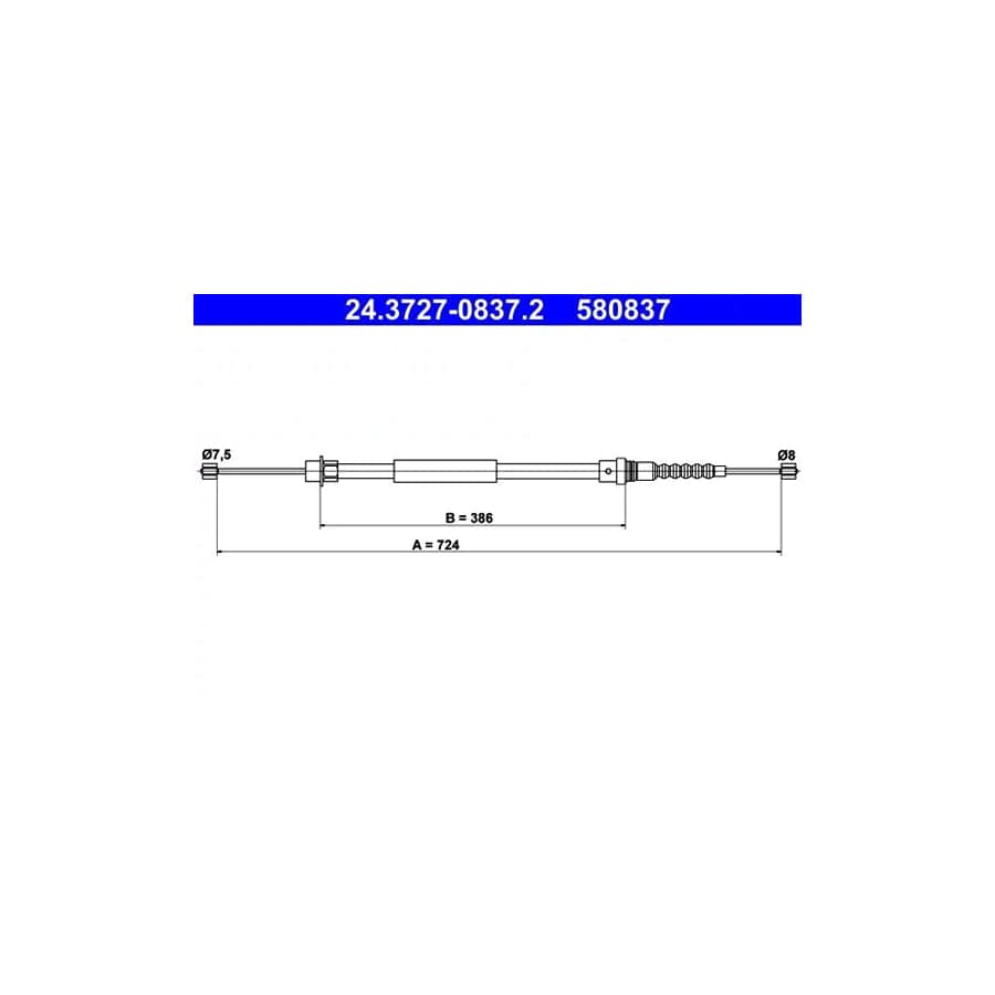 ATE 24.3727-0837.2 Hand Brake Cable for Peugeot 607 Saloon
