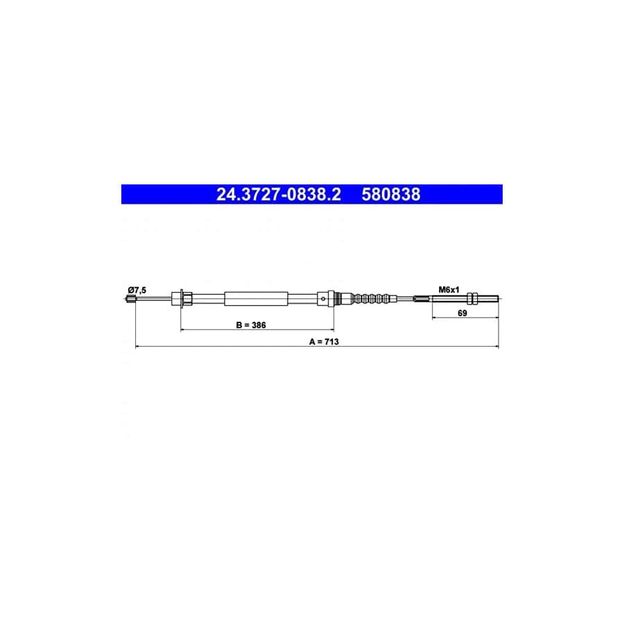 ATE 24.3727-0838.2 Hand Brake Cable for Peugeot 607 Saloon