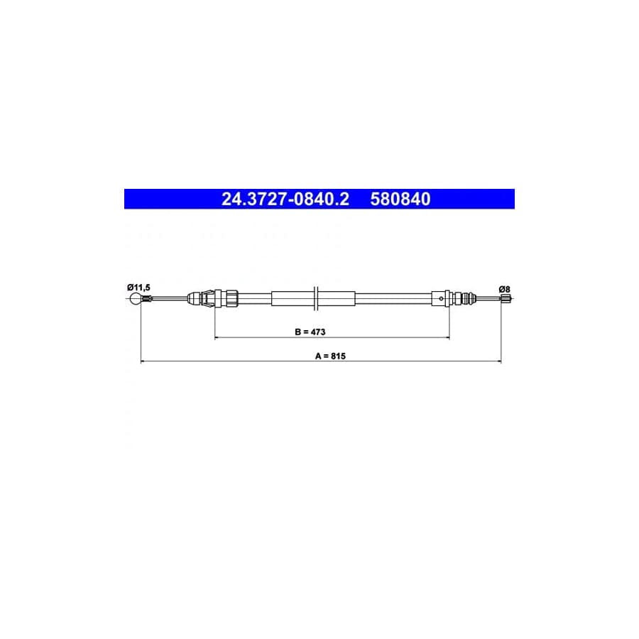 ATE 24.3727-0840.2 Hand Brake Cable for Peugeot 607 Saloon