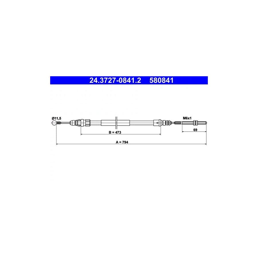 ATE 24.3727-0841.2 Hand Brake Cable for Peugeot 607 Saloon
